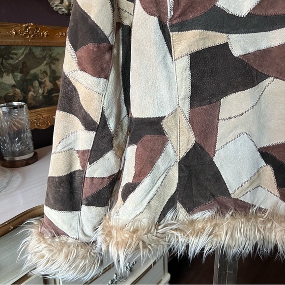 Vintage Y2K Outbrook Patchwork Leather Penny Lane Afghan Jacket Small - Picture 11 of 13